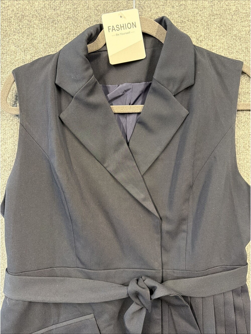 NWT  Commense  Navy Blue Belted Pleated Sleeveless Blazer Mini Dress Sz L - Picture 4 of 13
